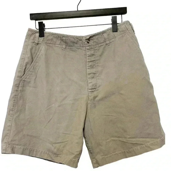 Eddie  Bauer High Rise Women’s Heavy Duty Khaki Shorts Button Up Fly Flat Front - Picture 1 of 4